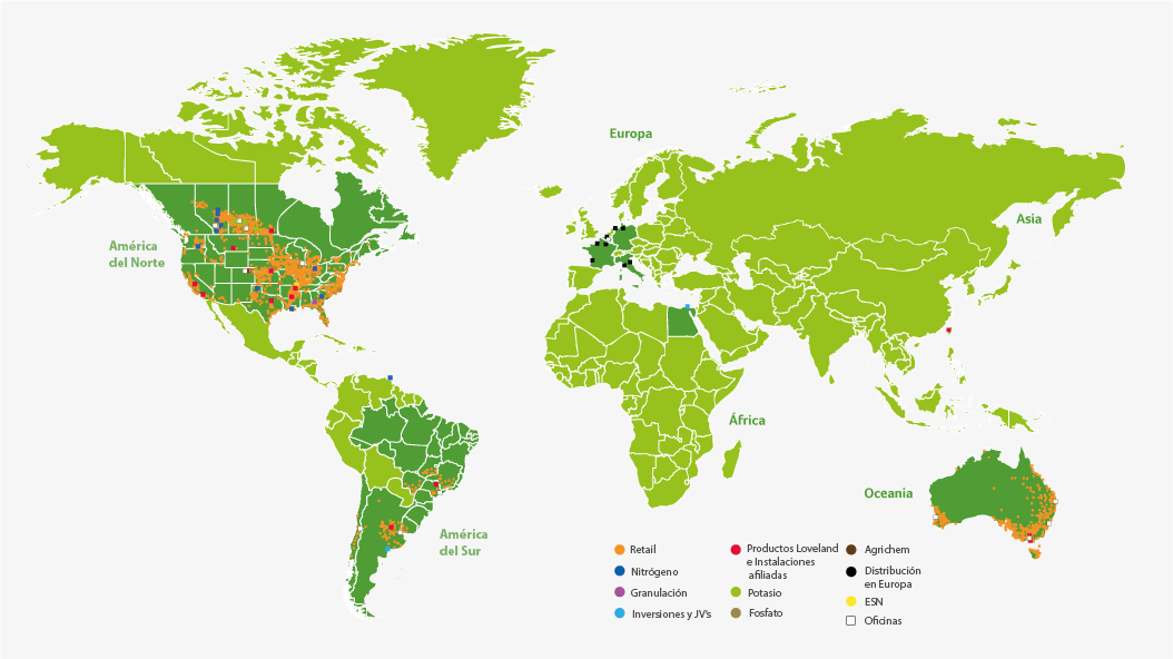 Mapa Nutrien en el mundo